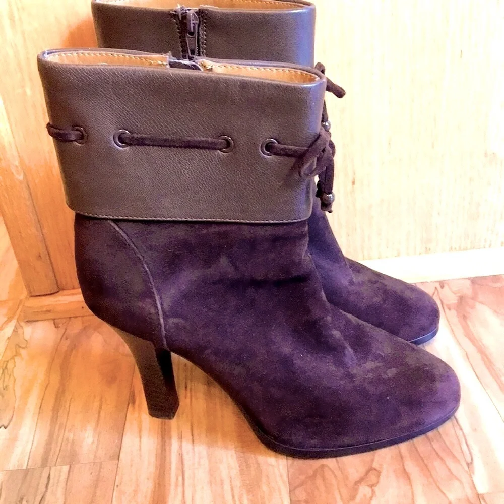 Sofft 8” Ballena brown smooth leather cuffed stiletto short boots 4” heel size 7